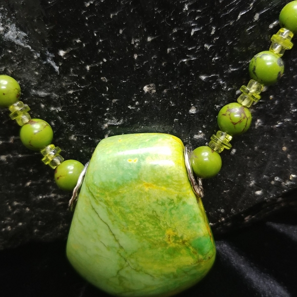 Turquoise and Peridot Handcrafted Necklace - Picture 2 of 2